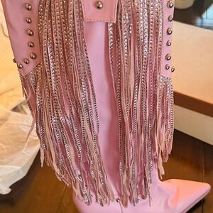 Pink Fringe Studded Boots